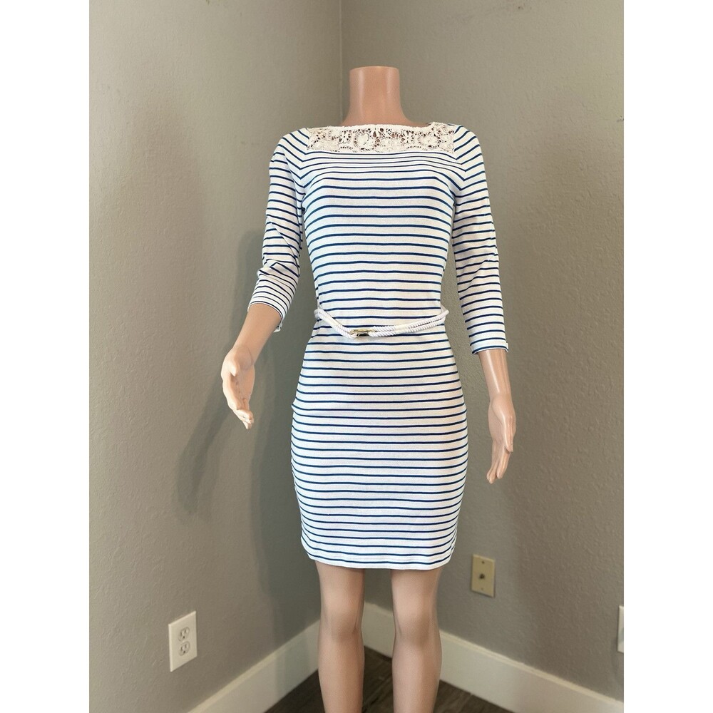 Ralph Lauren Women Bodycon Dress XS Blue Stripe Belt Popover retail $109 NWT #59